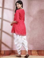 Stylum Pink Ethnic Motifs Printed & Embroidered Empire Anarkali Kurti With Dhoti Pant - Image 5