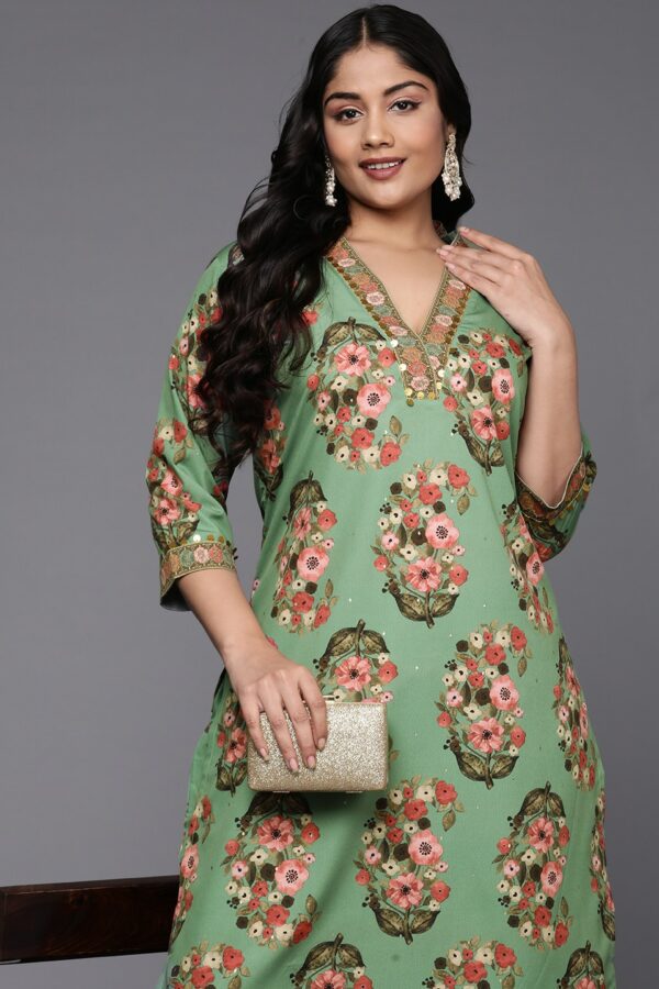 A PLUS BY AHALYAA Plus Size Floral Printed Sequinned Kurta with Palazzos