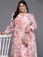 A PLUS BY AHALYAA Plus Size Floral Printed Wrap Maxi Ethnic Dress