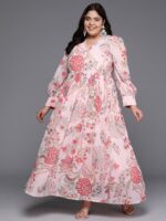 A PLUS BY AHALYAA Plus Size Floral Printed Wrap Maxi Ethnic Dress - Image 3