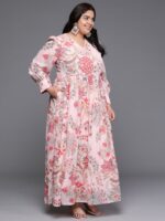 A PLUS BY AHALYAA Plus Size Floral Printed Wrap Maxi Ethnic Dress - Image 4