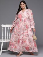 A PLUS BY AHALYAA Plus Size Floral Printed Wrap Maxi Ethnic Dress - Image 6
