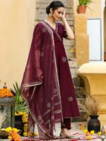 GILLORI Ethnic Motifs Printed Gotta Patti Angrakha Anarkali Kurta with Trousers & Dupatta - Image 3