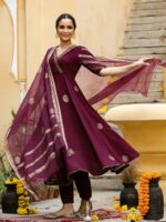 GILLORI Ethnic Motifs Printed Gotta Patti Angrakha Anarkali Kurta with Trousers & Dupatta - Image 4