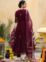 GILLORI Ethnic Motifs Printed Gotta Patti Angrakha Anarkali Kurta with Trousers & Dupatta - Image 5