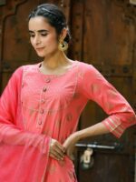 GILLORI Ethnic Motifs Printed Gotta Patti Kurta with Trousers & Dupatta - Image 2