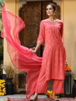 GILLORI Ethnic Motifs Printed Gotta Patti Kurta with Trousers & Dupatta - Image 3