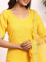 GILLORI Striped Embroidered Gotta Patti Kurta & Trousers With Dupatta - Image 2