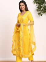 GILLORI Striped Embroidered Gotta Patti Kurta & Trousers With Dupatta - Image 5