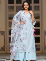 GILLORI Striped Gotta Patti Angrakha Kurta & Palazzos With Dupatta