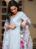GILLORI Striped Gotta Patti Angrakha Kurta & Palazzos With Dupatta - Image 2