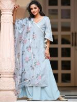 GILLORI Striped Gotta Patti Angrakha Kurta & Palazzos With Dupatta - Image 4