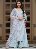GILLORI Striped Gotta Patti Angrakha Kurta & Palazzos With Dupatta - Image 5
