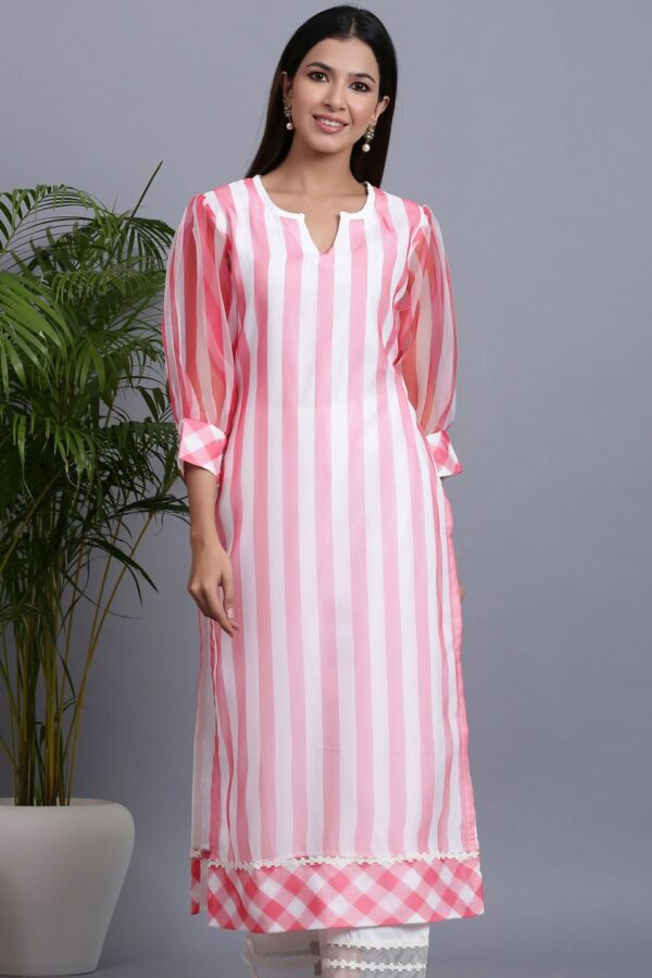 GILLORI Striped Puff Sleeves Kurta with Palazzos
