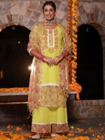 Juniper Floral Printed Gotta Patti Straight Kurta With Palazzos & Dupatta - Image 6