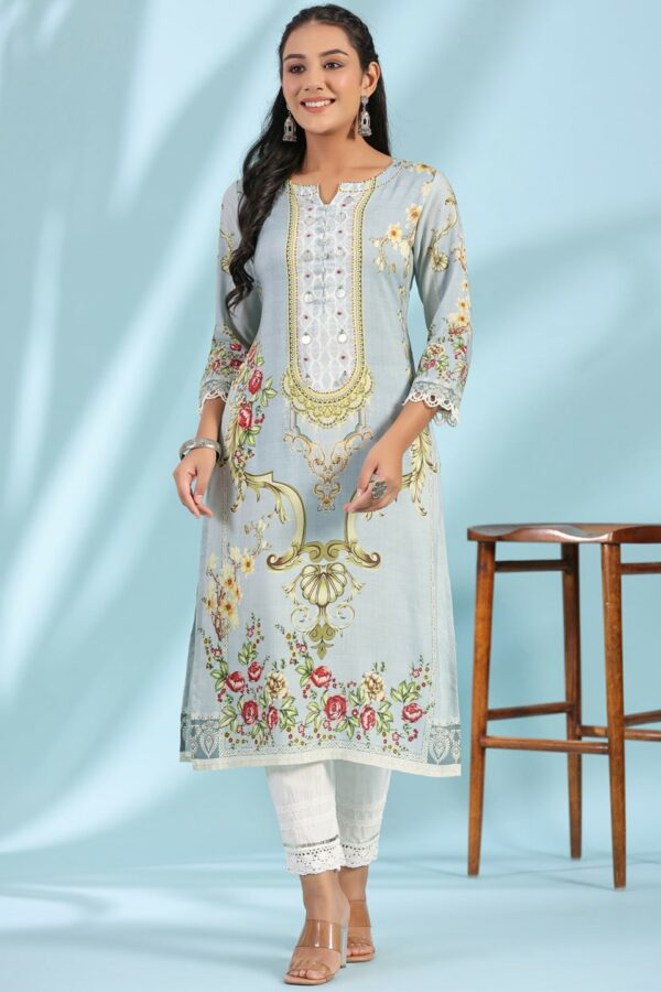Juniper Floral Printed Notch Neck Liva Kurta