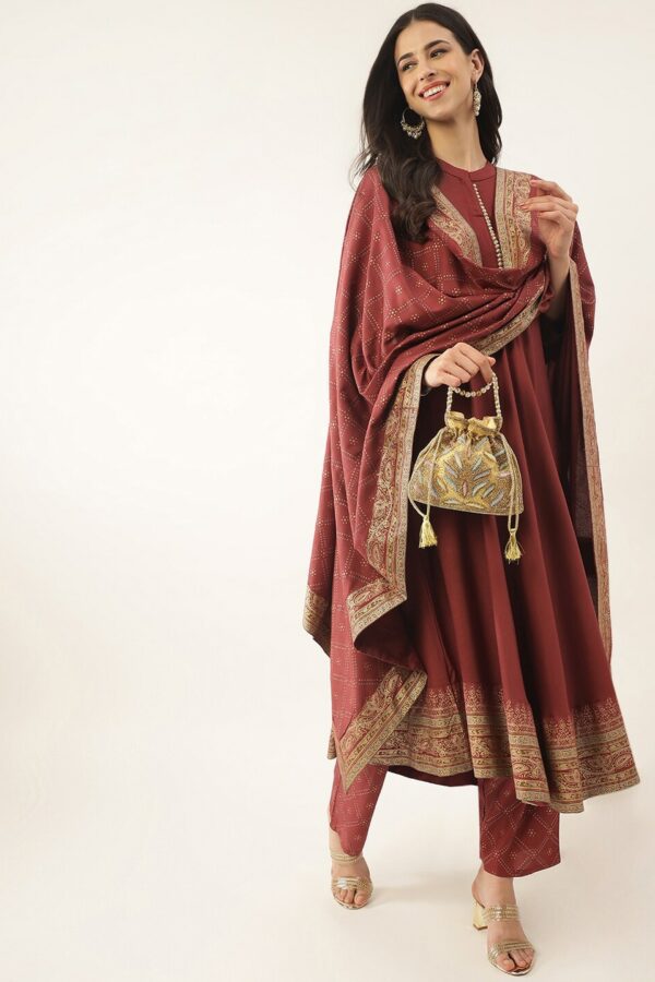 Khushal K Ethnic Motifs Printed Mandarin Collar Kurta with Trousers & Dupatta
