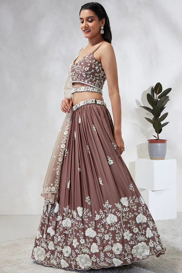 Rosegold Color Sequined Georgette Embroidered Semi-Stitched Lehenga Choli