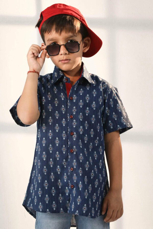 Boys' Navy Blue Ethnic Shirt