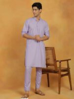 Men's Lavender Cotton Silk Kurta - Image 5