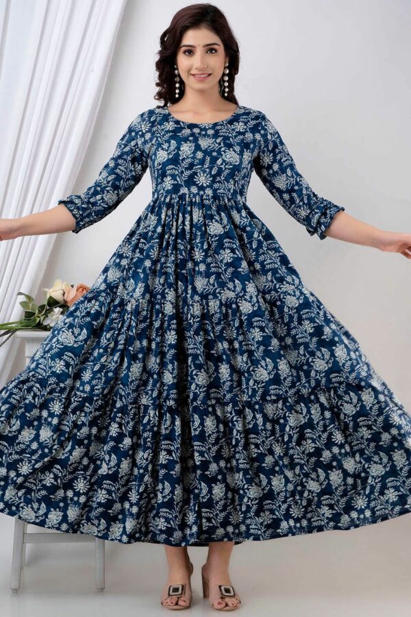 Henal Floral Printed Gathered Tiered Cotton Maternity Ethnic Dress