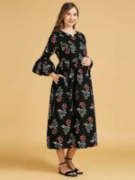 MomToBe Floral Print Cotton Maternity Fit & Flare Midi Dress