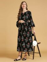 MomToBe Floral Print Cotton Maternity Fit & Flare Midi Dress - Image 5
