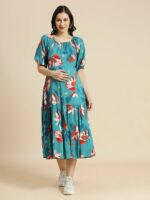 MomToBe Floral Print Maternity A-Line Midi Dress