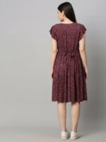 MomToBe Floral Printed Flutter Sleeves Gathered Detailed Maternity Fit & Flare Dress - Image 4