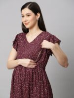 MomToBe Floral Printed Flutter Sleeves Gathered Detailed Maternity Fit & Flare Dress - Image 6