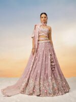 Rose gold Chiffon Sequins and thread embroidery Semi-Stitched Lehenga choli & Dupatta