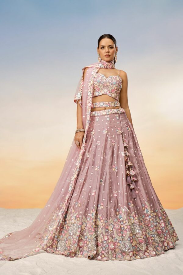 Rose gold Chiffon Sequins and thread embroidery Semi-Stitched Lehenga choli & Dupatta