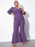 SASSAFRAS Curve Plus Size Wrap Top With Kick Pleat Trousers Co-Ords