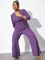 SASSAFRAS Curve Plus Size Wrap Top With Kick Pleat Trousers Co-Ords - Image 7