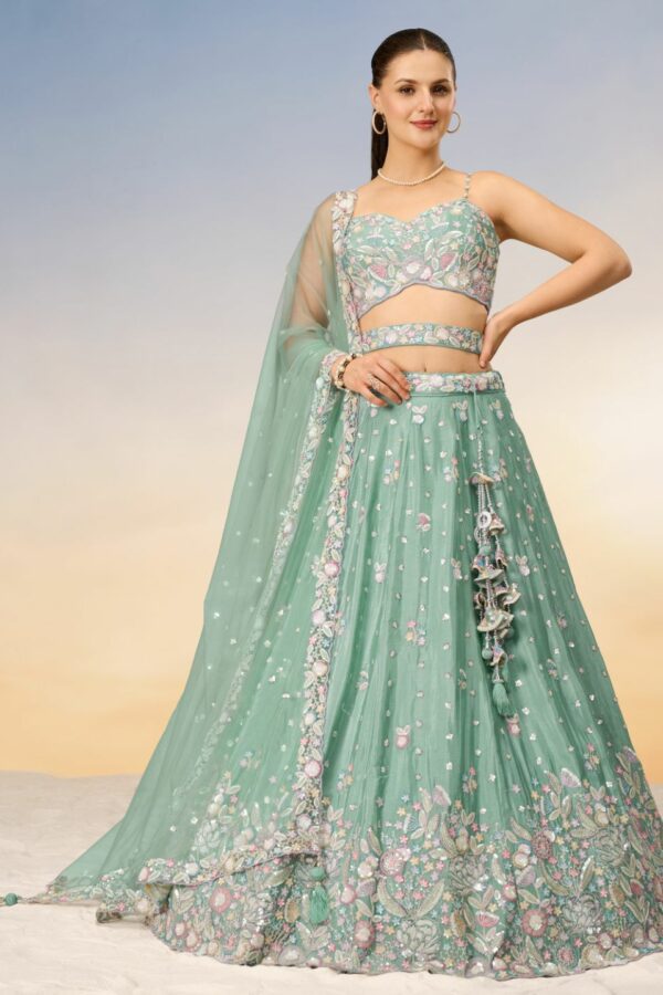 Sea green Chiffon Sequins and thread embroidery Semi-Stitched Lehenga choli & Dupatta