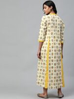 anayna Women Yellow Block Print Pure Cotton Maxi Nursing Dress - Image 4