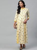 anayna Women Yellow Block Print Pure Cotton Maxi Nursing Dress - Image 5