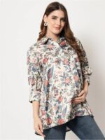 angloindu Floral Print Shirt Style Maternity Top - Image 3