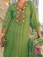 Indo Era Floral Embroidered Thread Work Pure Cotton Kurta with Trousers & With Dupatta - Image 2