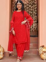 Lavanya The Label Floral Embroidered Beads and Stones Kurta With Dhoti Pants & Dupatta