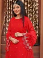 Lavanya The Label Floral Embroidered Beads and Stones Kurta With Dhoti Pants & Dupatta - Image 2