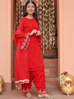 Lavanya The Label Floral Embroidered Beads and Stones Kurta With Dhoti Pants & Dupatta - Image 3