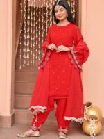 Lavanya The Label Floral Embroidered Beads and Stones Kurta With Dhoti Pants & Dupatta - Image 5