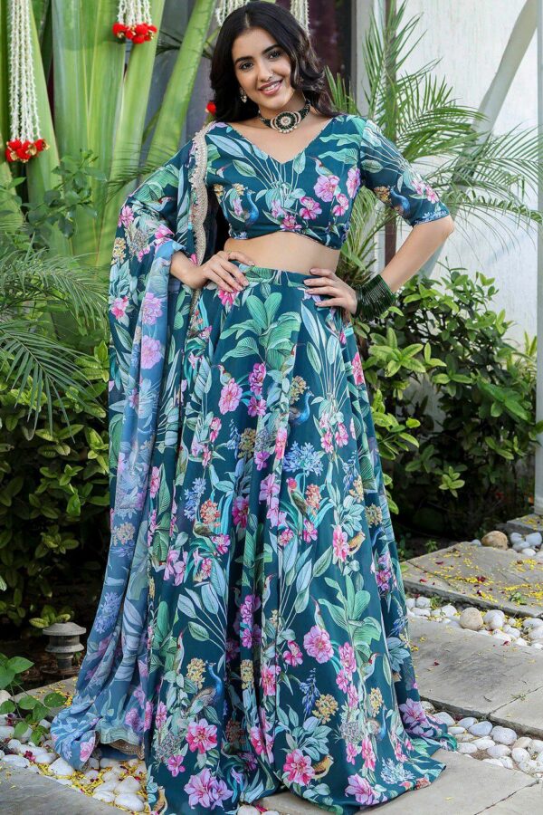 Lavanya The Label Floral Printed V-Neck Ready to Wear Lehenga & Blouse With Dupatta