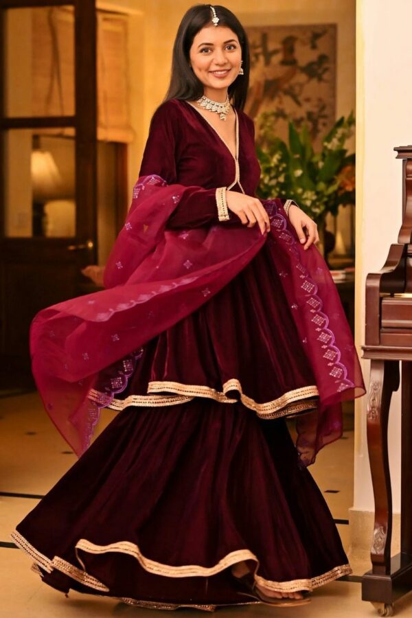 Lavanya The Label Magenta Velvet Sharara Set
