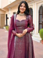 Lavanya The Label Sweetheart Neck Tissue Anarkali Kurta & Trousers With Dupatta - Image 2