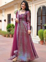 Lavanya The Label Sweetheart Neck Tissue Anarkali Kurta & Trousers With Dupatta - Image 3
