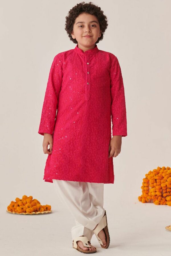 pspeaches Boys Floral Embroidered Regular Thread Work Kurta with Pyjamas