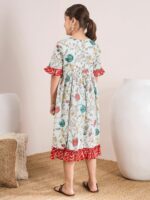 pspeaches Floral Printed Bell Sleeves Cotton A-Line Midi Dress - Image 4