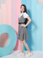 pspeaches Girls Checked Cotton A-Line Dress - Image 3